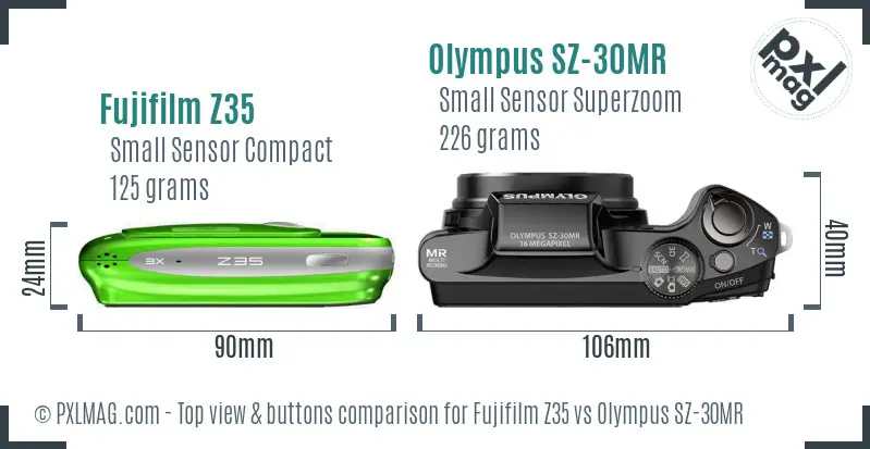 Fujifilm Z35 vs Olympus SZ-30MR top view buttons comparison