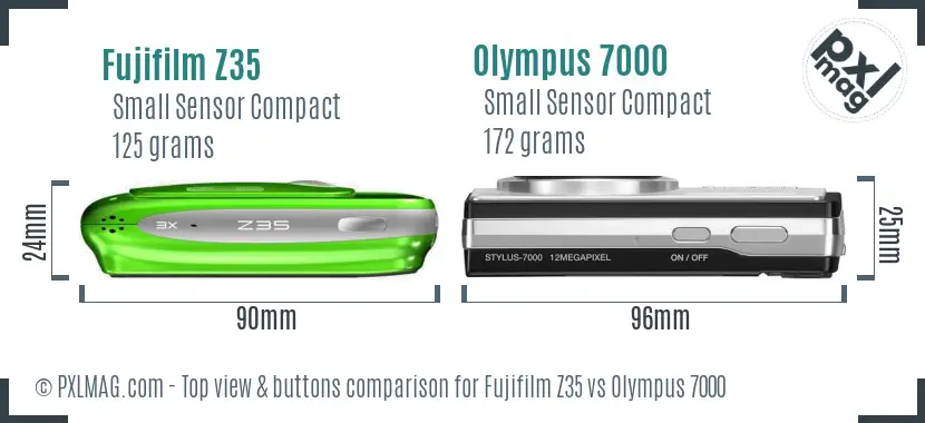 Fujifilm Z35 vs Olympus 7000 top view buttons comparison Fujifilm Z35 vs Olympus 7000 top view buttons comparison