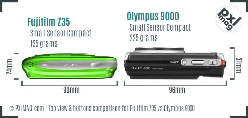 Fujifilm Z35 vs Olympus 9000 top view buttons comparison