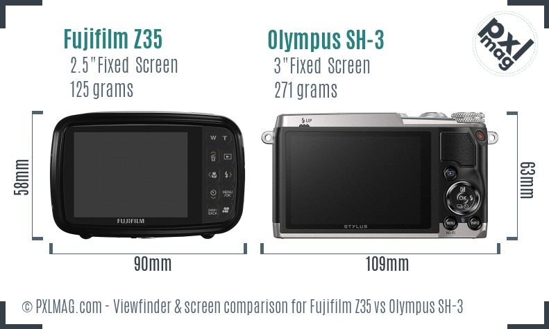 Fujifilm Z35 vs Olympus SH-3 Screen and Viewfinder comparison