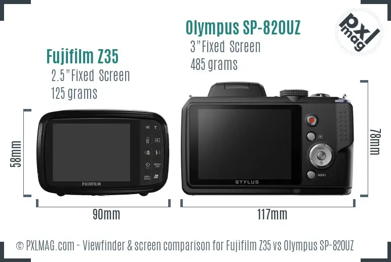 Fujifilm Z35 vs Olympus SP-820UZ Screen and Viewfinder comparison