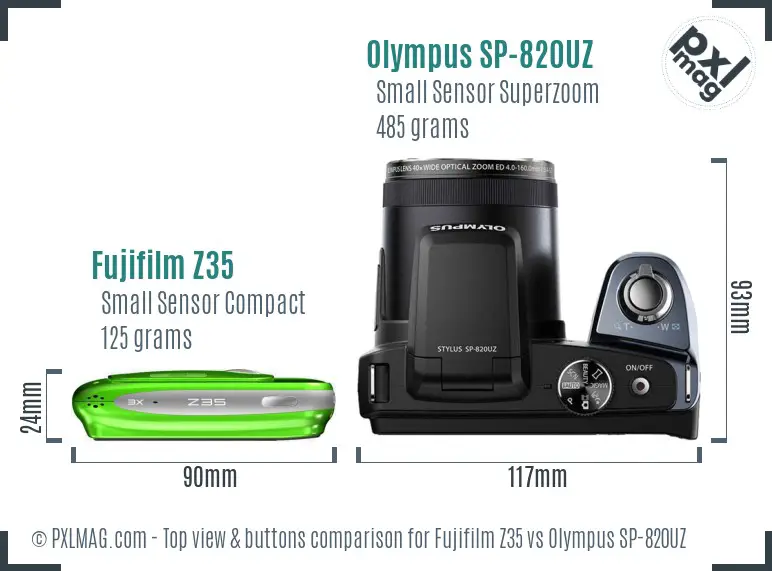 Fujifilm Z35 vs Olympus SP-820UZ top view buttons comparison