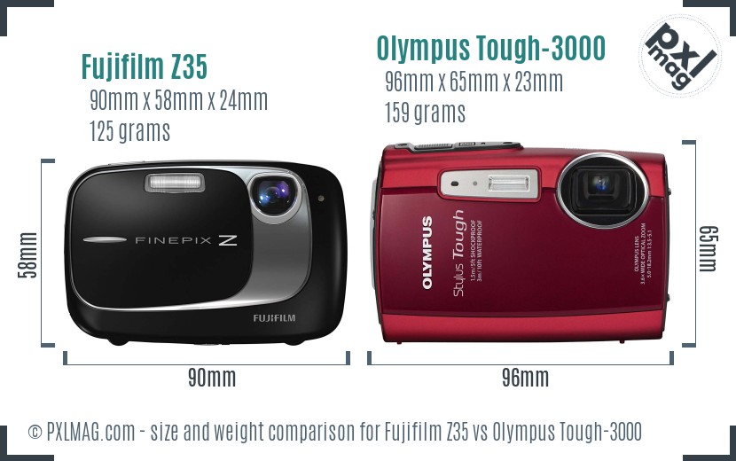 Fujifilm Z35 vs Olympus Tough-3000 size comparison
