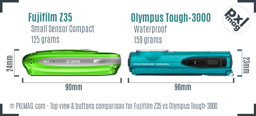 Fujifilm Z35 vs Olympus Tough-3000 top view buttons comparison