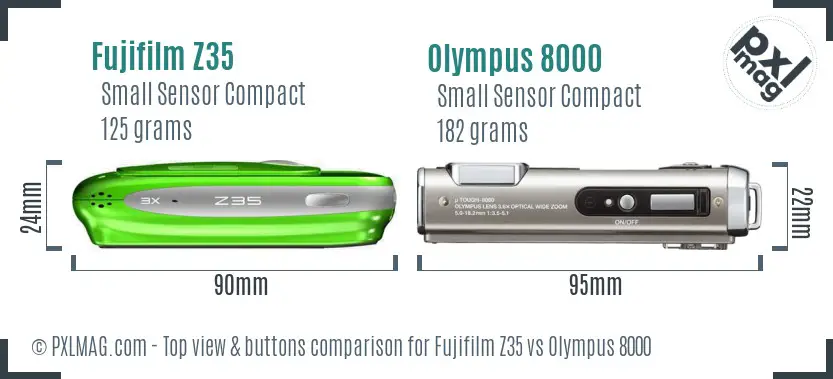 Fujifilm Z35 vs Olympus 8000 top view buttons comparison