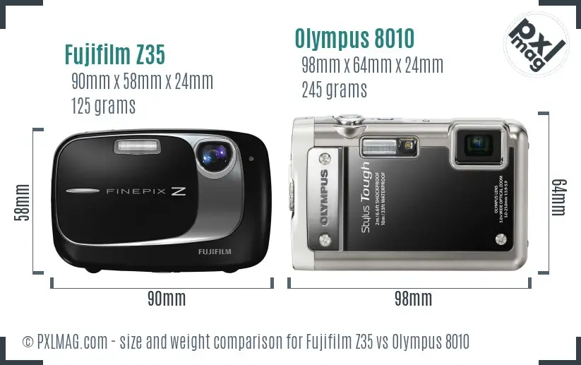 Fujifilm Z35 vs Olympus 8010 size comparison