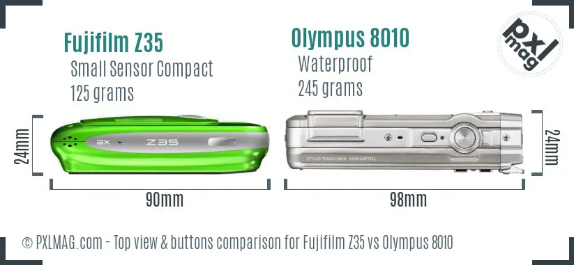 Fujifilm Z35 vs Olympus 8010 top view buttons comparison