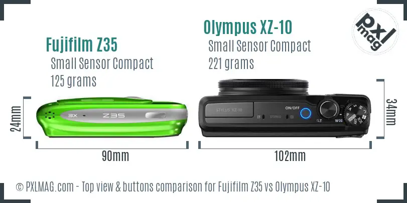 Fujifilm Z35 vs Olympus XZ-10 top view buttons comparison Fujifilm Z35 vs Olympus XZ-10 top view buttons comparison