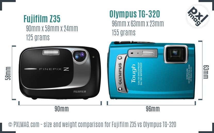 Fujifilm Z35 vs Olympus TG-320 size comparison