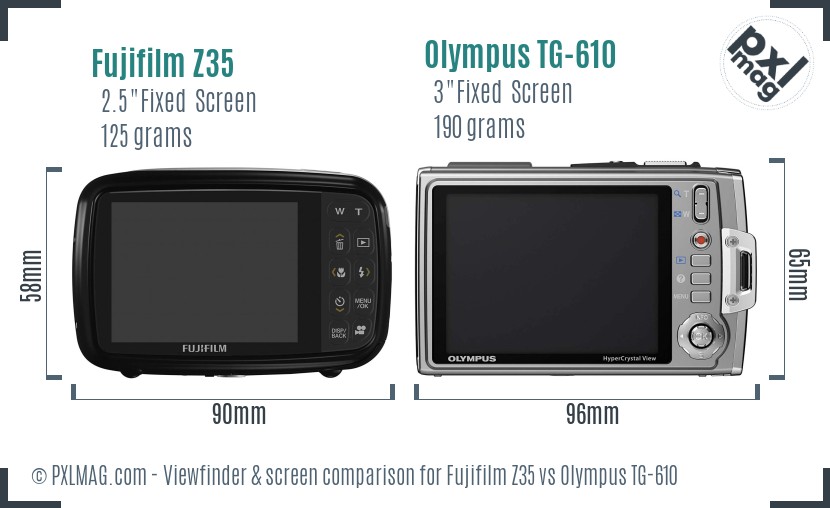 Fujifilm Z35 vs Olympus TG-610 Screen and Viewfinder comparison