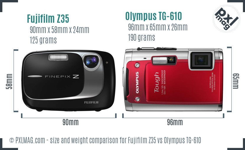 Fujifilm Z35 vs Olympus TG-610 size comparison Fujifilm Z35 vs Olympus TG-610 size comparison