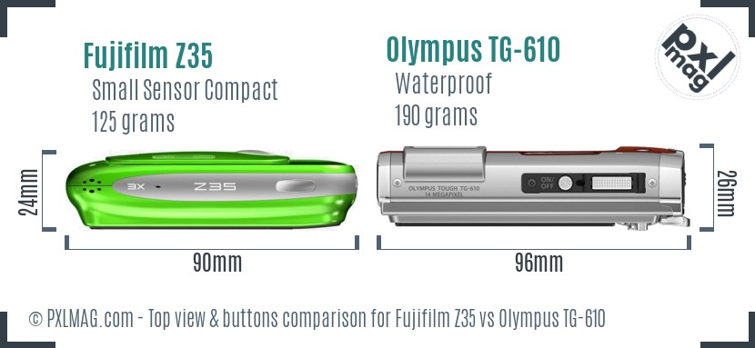 Fujifilm Z35 vs Olympus TG-610 top view buttons comparison