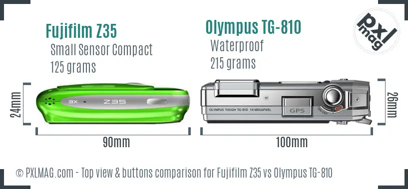 Fujifilm Z35 vs Olympus TG-810 top view buttons comparison