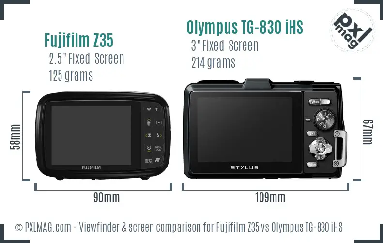 Fujifilm Z35 vs Olympus TG-830 iHS Screen and Viewfinder comparison