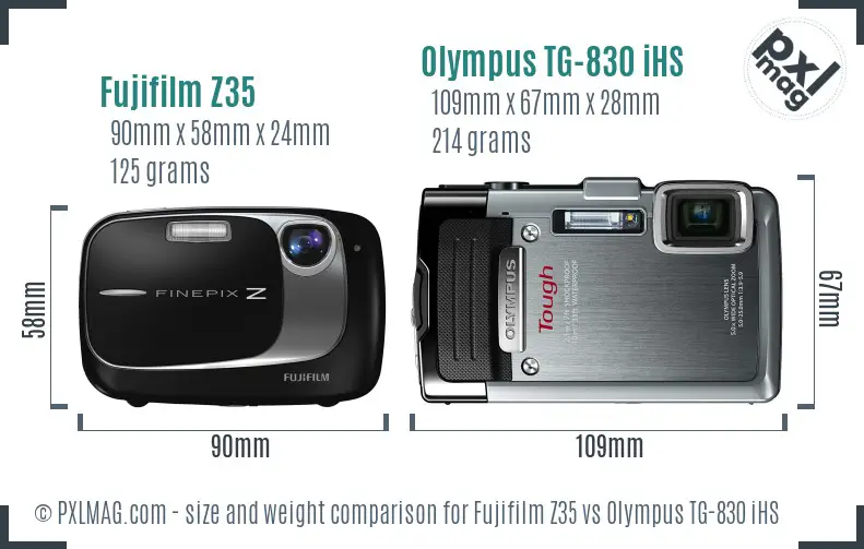 Fujifilm Z35 vs Olympus TG-830 iHS size comparison