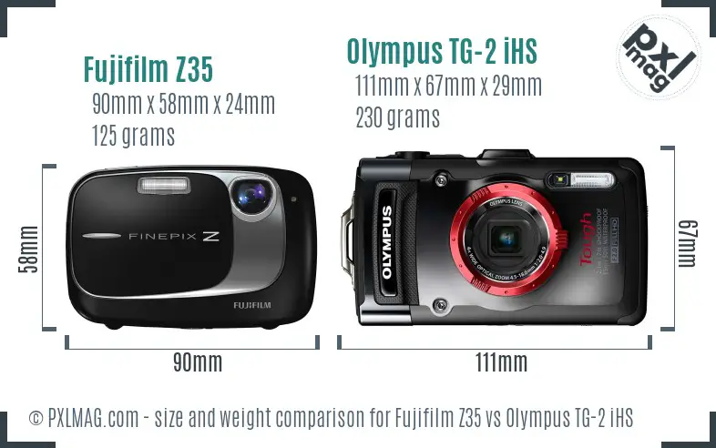 Fujifilm Z35 vs Olympus TG-2 iHS size comparison