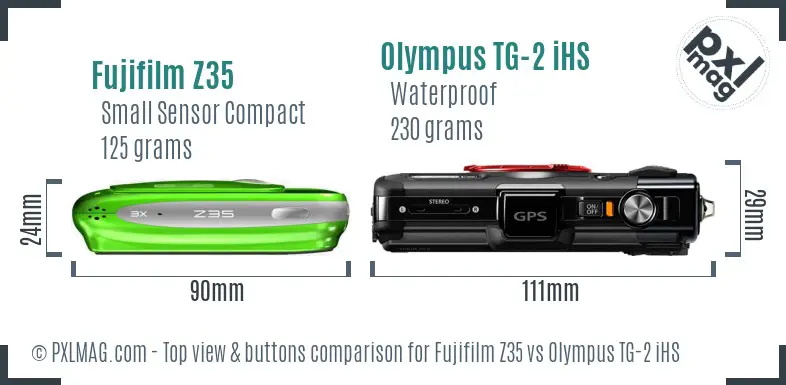 Fujifilm Z35 vs Olympus TG-2 iHS top view buttons comparison