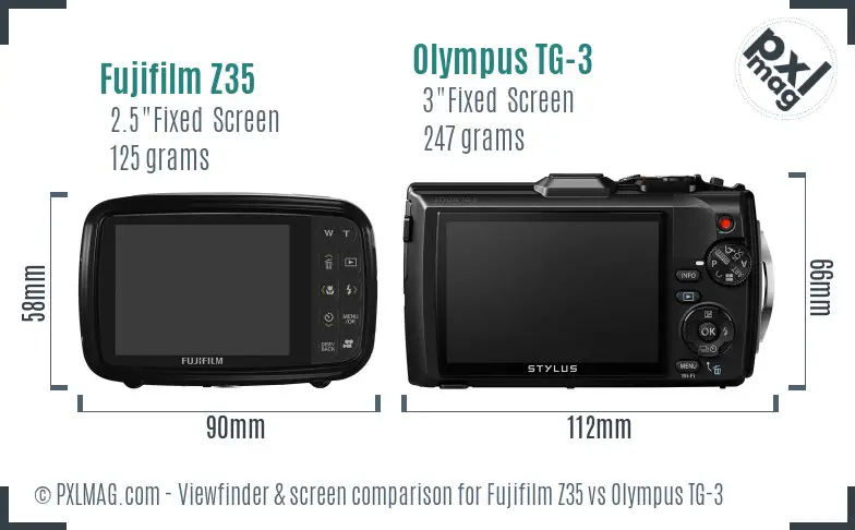 Fujifilm Z35 vs Olympus TG-3 Screen and Viewfinder comparison