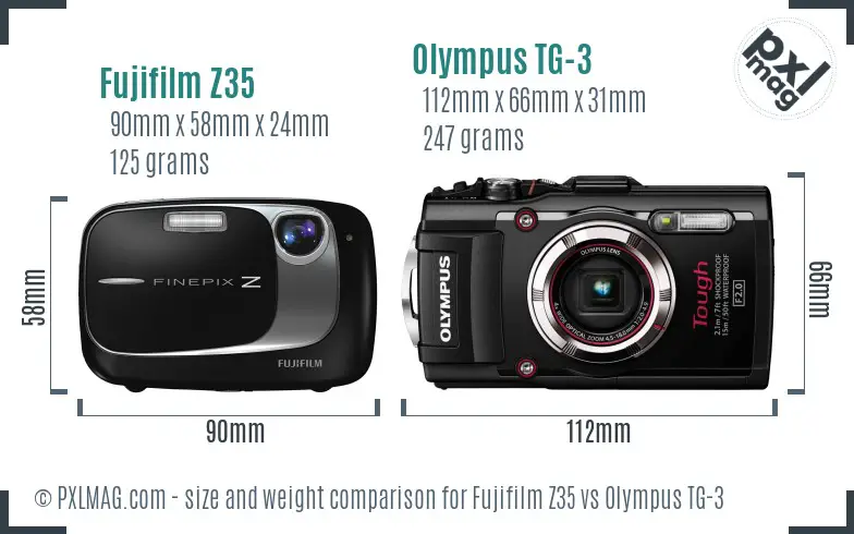 Fujifilm Z35 vs Olympus TG-3 size comparison