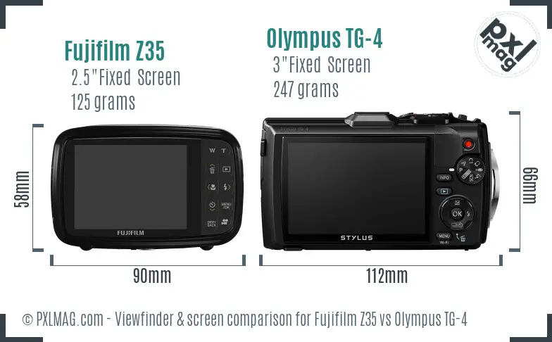 Fujifilm Z35 vs Olympus TG-4 Screen and Viewfinder comparison