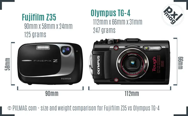 Fujifilm Z35 vs Olympus TG-4 size comparison