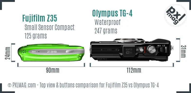 Fujifilm Z35 vs Olympus TG-4 top view buttons comparison