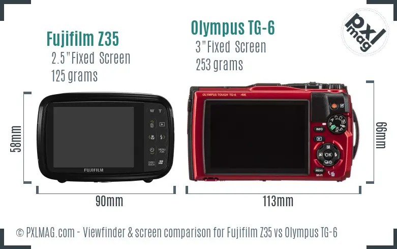 Fujifilm Z35 vs Olympus TG-6 Screen and Viewfinder comparison
