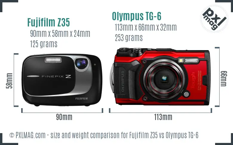 Fujifilm Z35 vs Olympus TG-6 size comparison