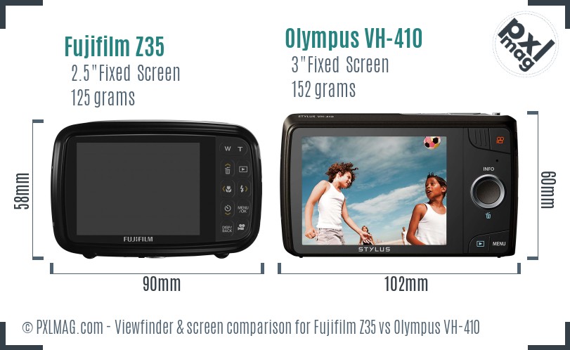 Fujifilm Z35 vs Olympus VH-410 Screen and Viewfinder comparison