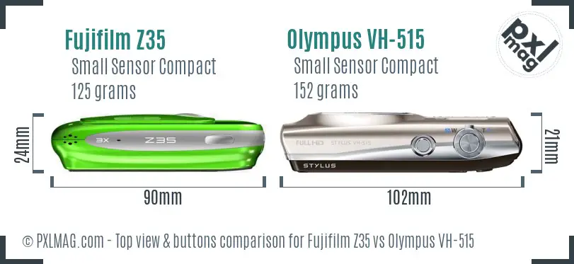 Fujifilm Z35 vs Olympus VH-515 top view buttons comparison Fujifilm Z35 vs Olympus VH-515 top view buttons comparison