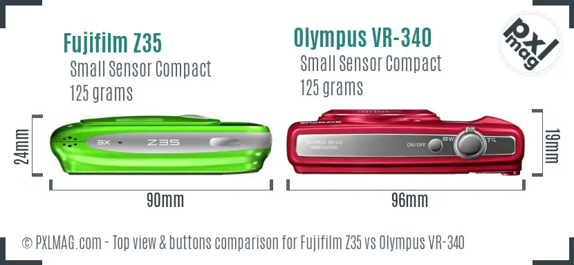 Fujifilm Z35 vs Olympus VR-340 top view buttons comparison Fujifilm Z35 vs Olympus VR-340 top view buttons comparison