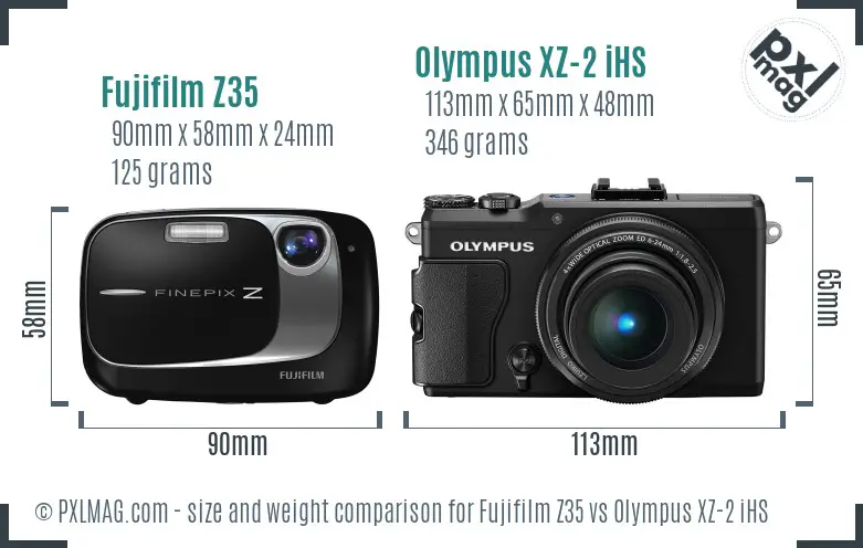 Fujifilm Z35 vs Olympus XZ-2 iHS size comparison