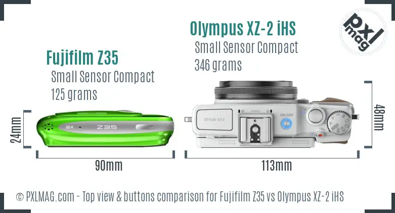 Fujifilm Z35 vs Olympus XZ-2 iHS top view buttons comparison