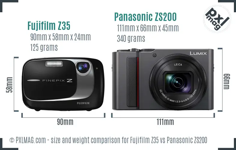 Fujifilm Z35 vs Panasonic ZS200 size comparison