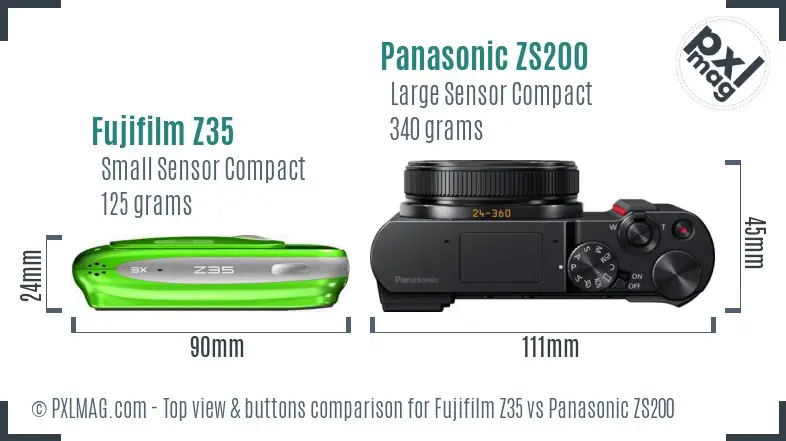 Fujifilm Z35 vs Panasonic ZS200 top view buttons comparison