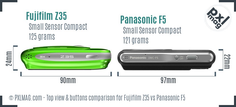 Fujifilm Z35 vs Panasonic F5 top view buttons comparison
