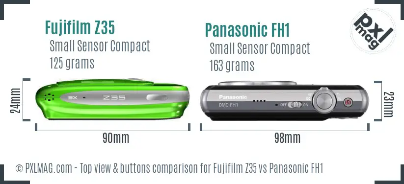 Fujifilm Z35 vs Panasonic FH1 top view buttons comparison