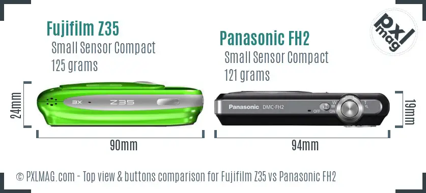 Fujifilm Z35 vs Panasonic FH2 top view buttons comparison