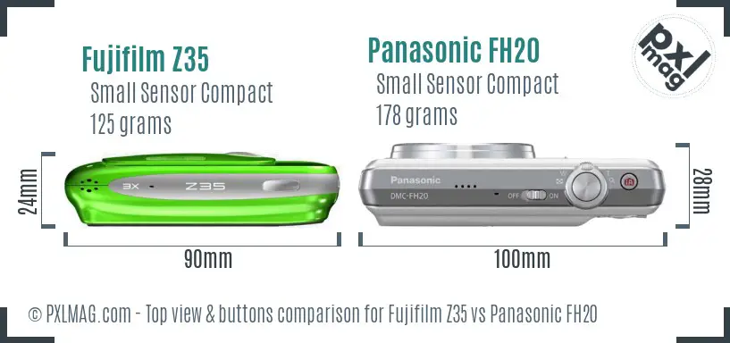 Fujifilm Z35 vs Panasonic FH20 top view buttons comparison Fujifilm Z35 vs Panasonic FH20 top view buttons comparison