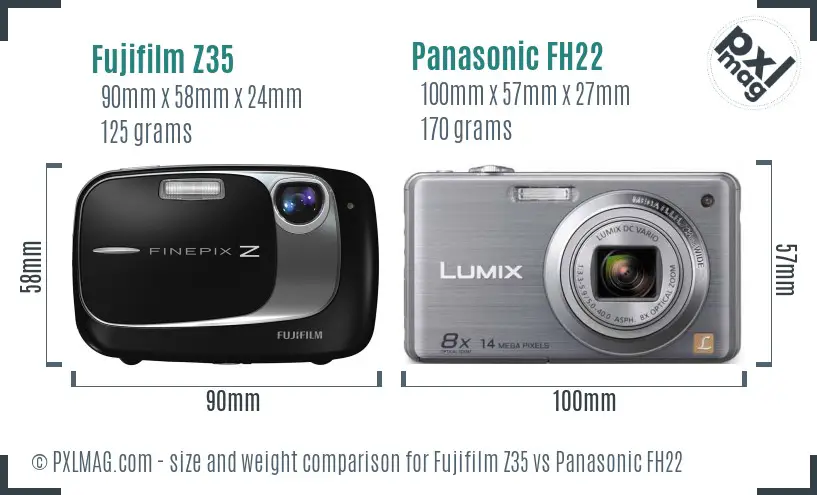 Fujifilm Z35 vs Panasonic FH22 size comparison