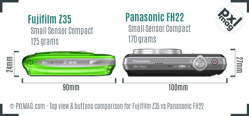 Fujifilm Z35 vs Panasonic FH22 top view buttons comparison