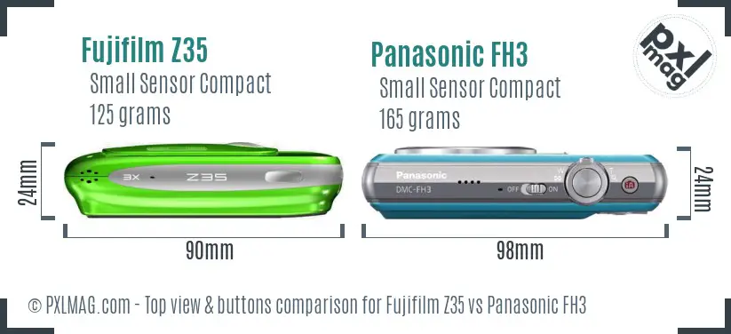 Fujifilm Z35 vs Panasonic FH3 top view buttons comparison Fujifilm Z35 vs Panasonic FH3 top view buttons comparison