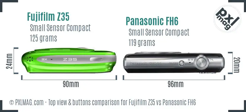 Fujifilm Z35 vs Panasonic FH6 top view buttons comparison Fujifilm Z35 vs Panasonic FH6 top view buttons comparison