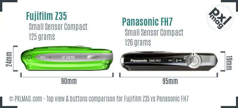 Fujifilm Z35 vs Panasonic FH7 top view buttons comparison