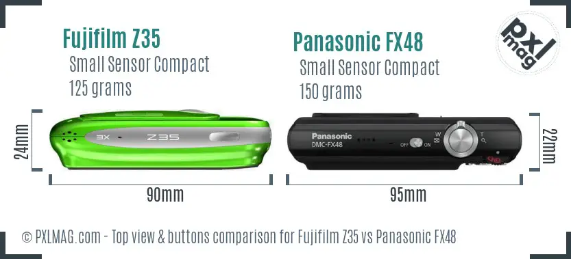 Fujifilm Z35 vs Panasonic FX48 top view buttons comparison