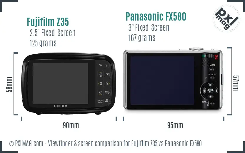 Fujifilm Z35 vs Panasonic FX580 Screen and Viewfinder comparison