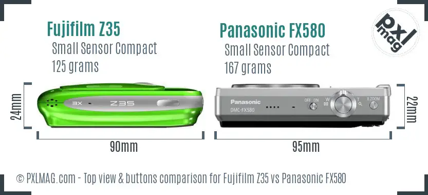 Fujifilm Z35 vs Panasonic FX580 top view buttons comparison