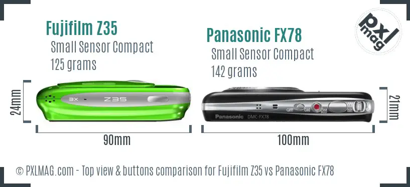 Fujifilm Z35 vs Panasonic FX78 top view buttons comparison Fujifilm Z35 vs Panasonic FX78 top view buttons comparison