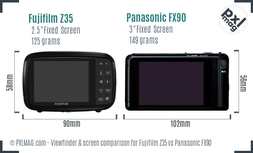 Fujifilm Z35 vs Panasonic FX90 Screen and Viewfinder comparison