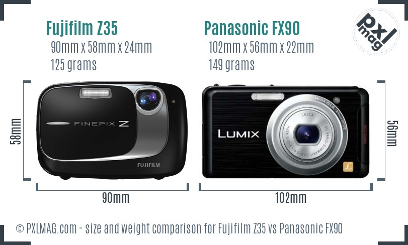 Fujifilm Z35 vs Panasonic FX90 size comparison